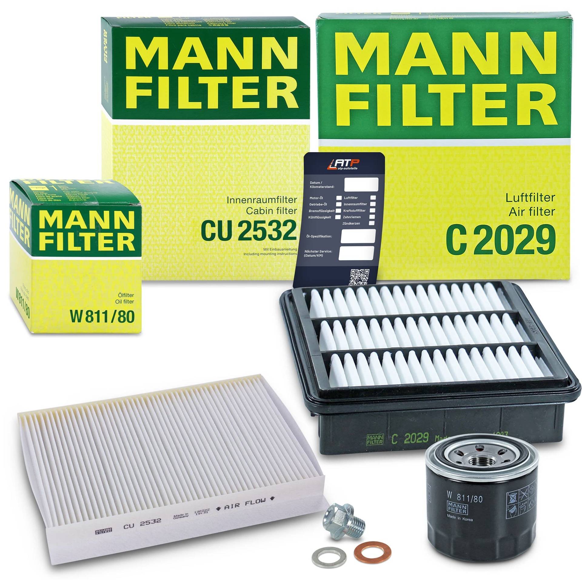 MANN-FILTER Inspektionspaket Filterset 1x Ölfilter, 1x Luftfilter, 1x Innenraumfilter, 1x Ölablassschraube mit Dichtring, 1x Ölwechselanhänger Kompatibel mit HYUNDAI i30 (FD), KIA CEE'D (ED) von Generisch