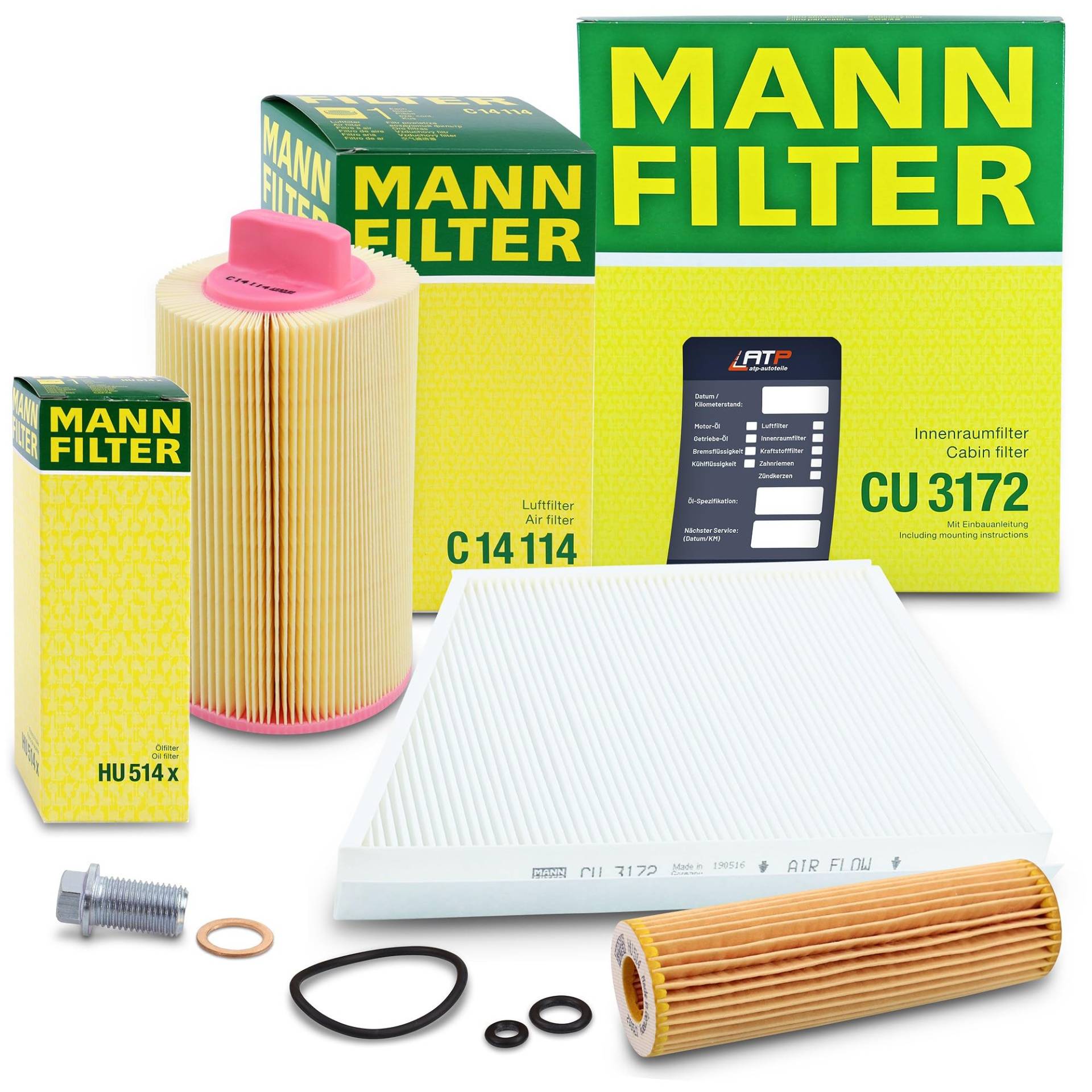 MANN-FILTER Inspektionspaket Filterset 1x Ölfilter, 1x Luftfilter, 1x Innenraumfilter, 1x Ölablassschraube mit Dichtring, 1x Ölwechselanhänger Kompatibel mit MERCEDES-BENZ E-Klasse (W211)(S211) von Generisch