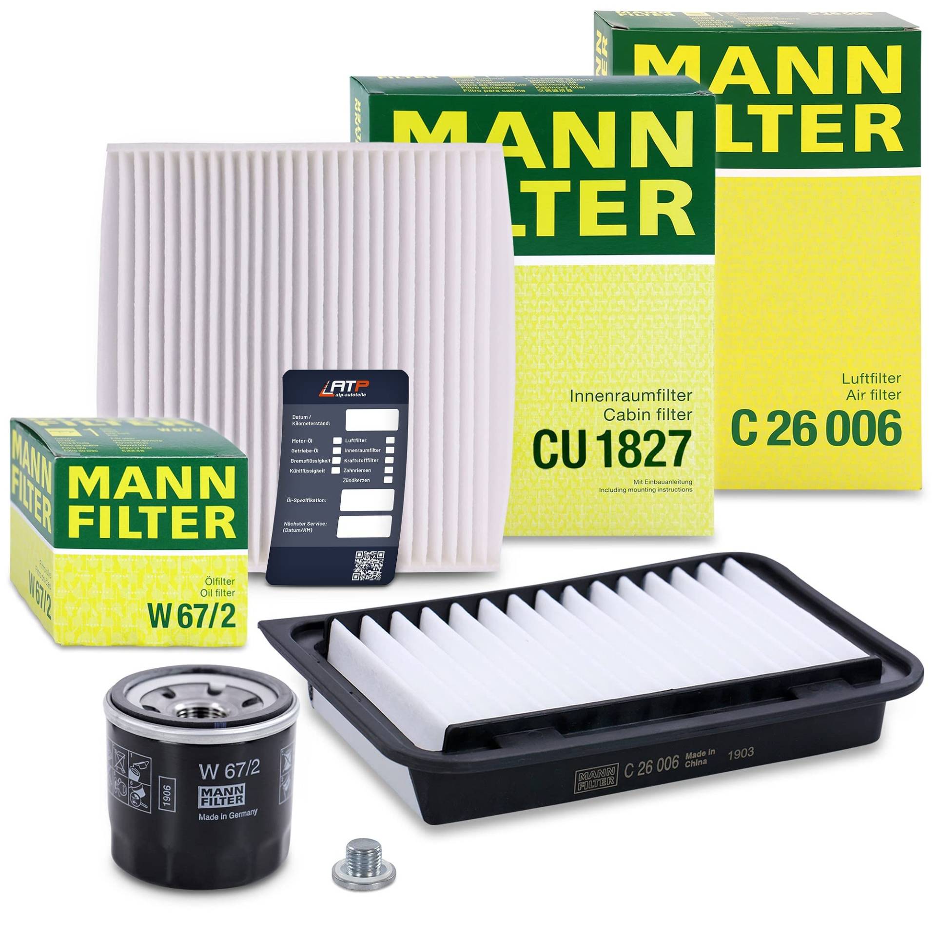 MANN-FILTER Inspektionspaket Filterset 1x Ölfilter, 1x Luftfilter, 1x Innenraumfilter, 1x Ölablassschraube mit Dichtring, 1x Ölwechselanhänger Kompatibel mit SUZUKI SWIFT IV (FZ, NZ) von Generisch