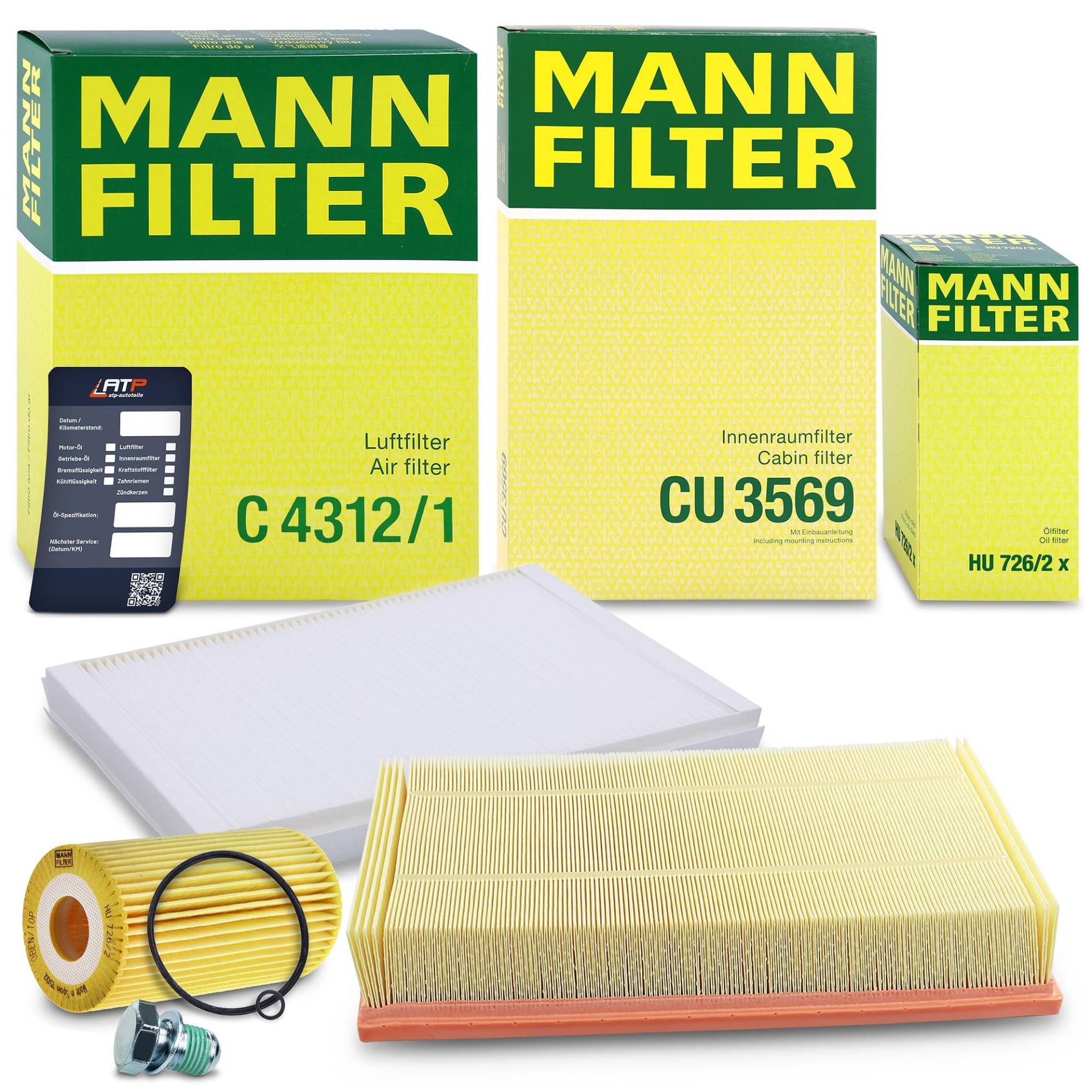 MANN-FILTER Inspektionspaket Filterset 1x Ölfilter, 1x Luftfilter, 1x Innenraumfilter, 1x Ölablassschraube mit Dichtring, 1x Ölwechselanhänger Kompatibel mit VW CRAFTER 30-35 (2E_) 30-50 (2E_) (2F_) von Generisch