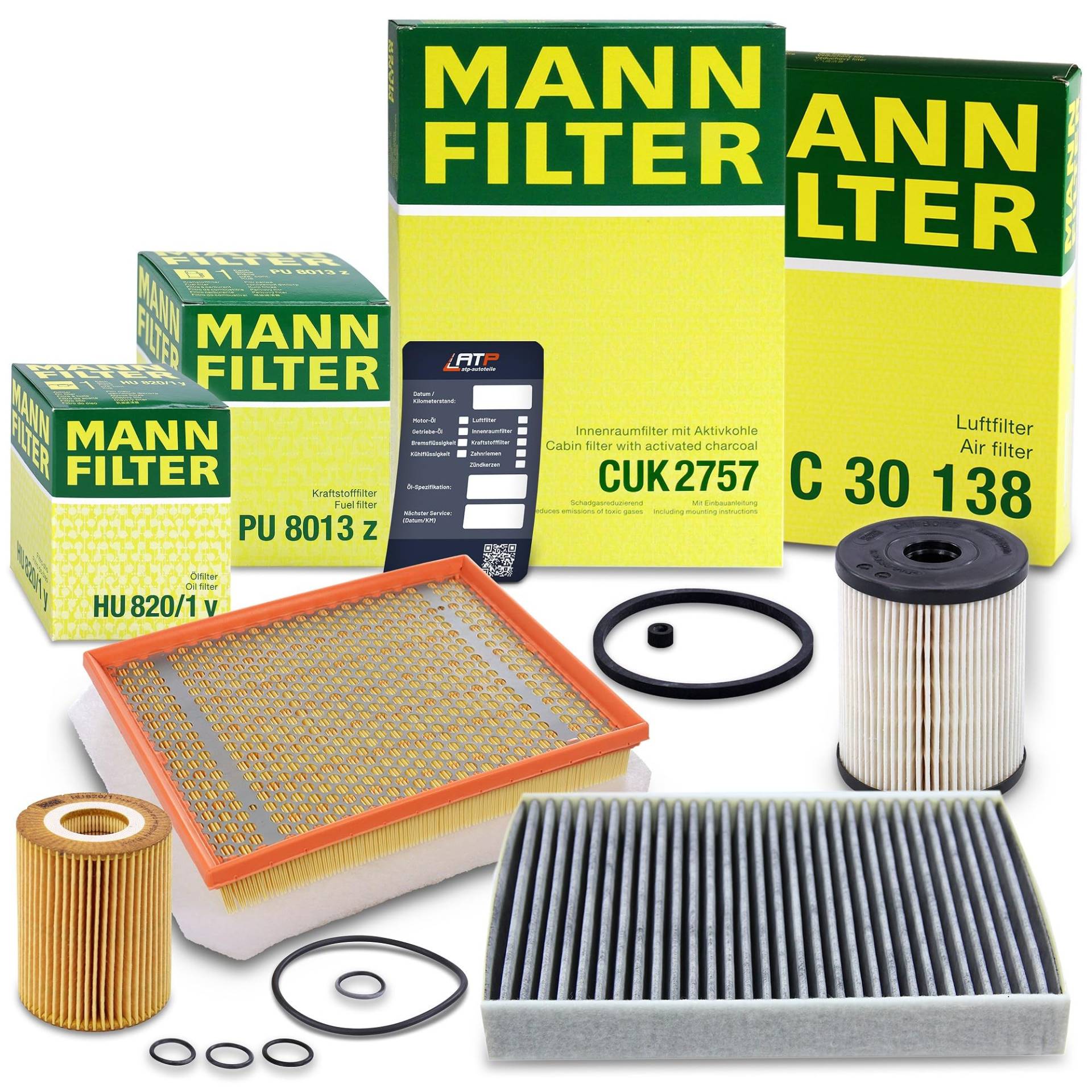 MANN-FILTER Inspektionspaket Filterset 1x Ölfilter, 1x Luftfilter, 1x Innenraumfilter (Aktivkohlefilter), 1x Kraftstofffilter, 1x Ölwechselanhänger Kompatibel mit OPEL ZAFIRA B (A05) von Generisch