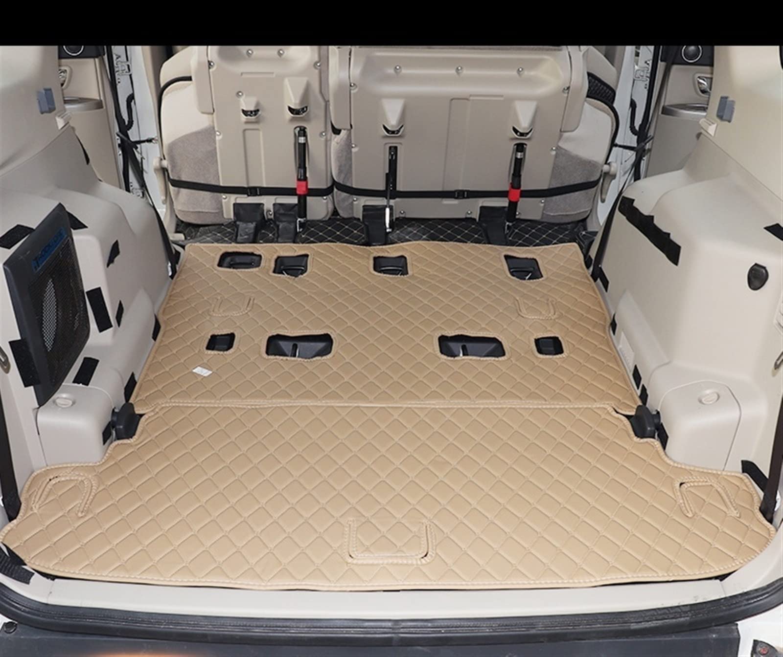 2-teiliger Anzug Für Mitsubishi Für Pajero V97 V93 V73 2012-2018 Auto Custom Kofferraummatten wasserdichte Kofferraumteppiche Langlebiges Kofferraum(Beige) von Generisch