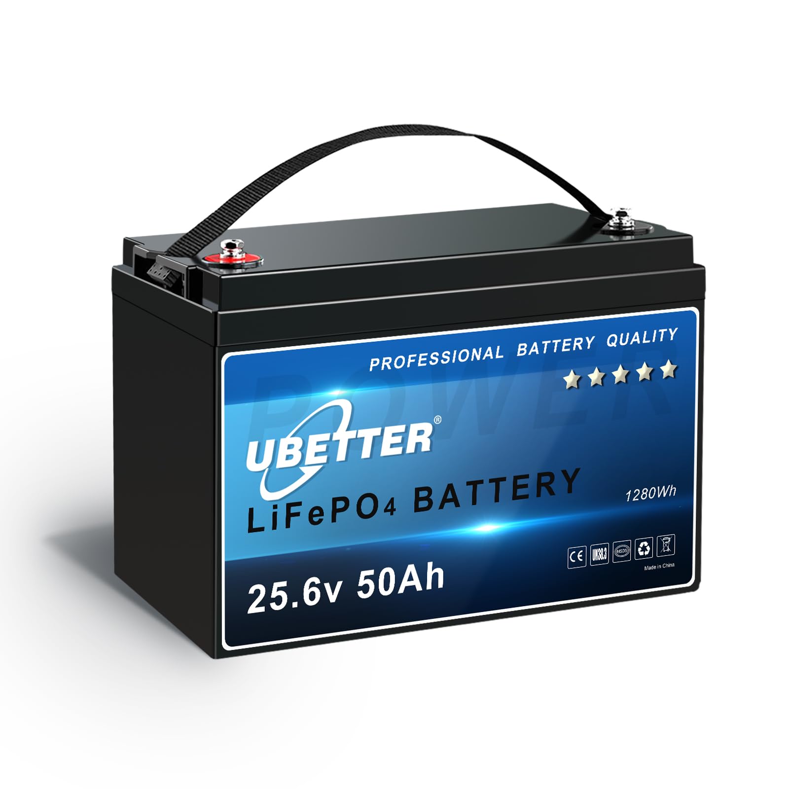 24V 50Ah LiFePO4 Akku, 24V Lithium Batterie mit 50A BMS, Max.1280Wh, 4000+ Ladezyklen Wiederaufladbare Batterie, Perfekt für Wohnmobil, Marine, Solaranlage, Off-Grid von Generisch