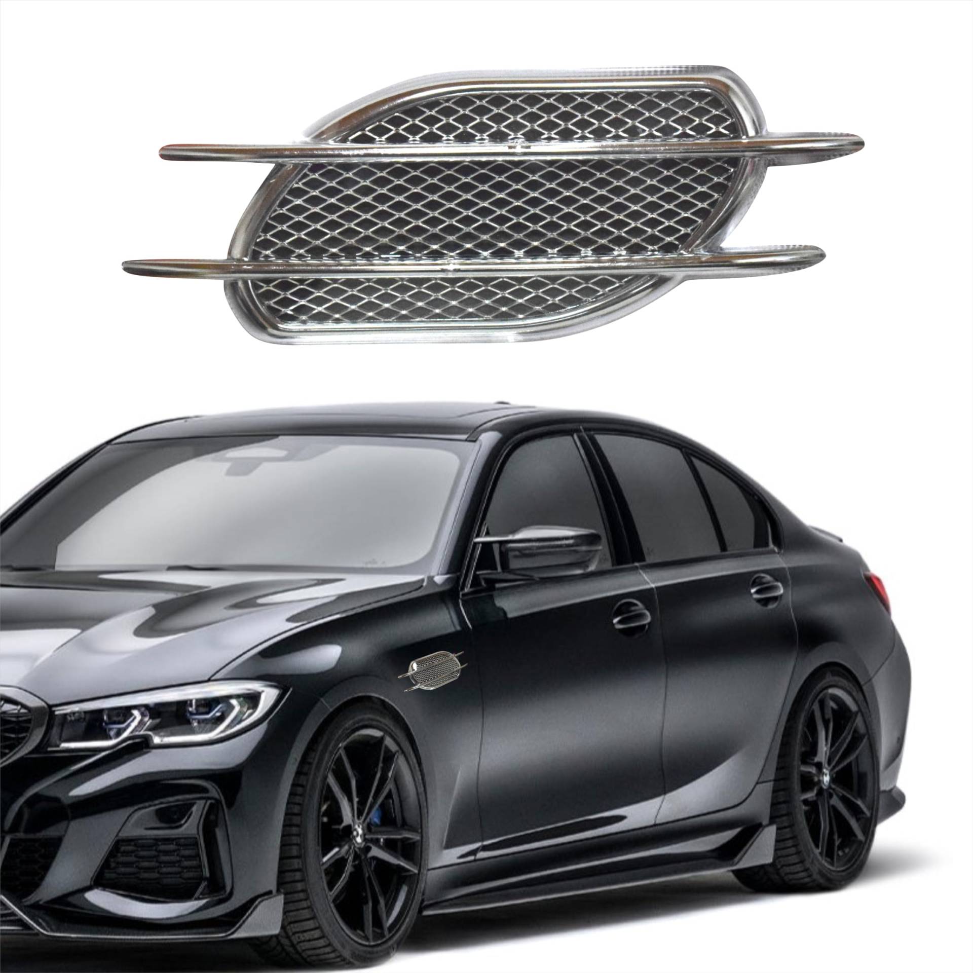 3D ABS Sport Auto Fender Motorhaube Kotflügel Seitenflügel ABS Plastik Chrom Silber Emblem Selbstklebend für Auto Entlüftungshabe Dekoration Air Flow Sport Optik 8 x 23 cm Fläche 16 CM XAFL023-L2 von Generisch