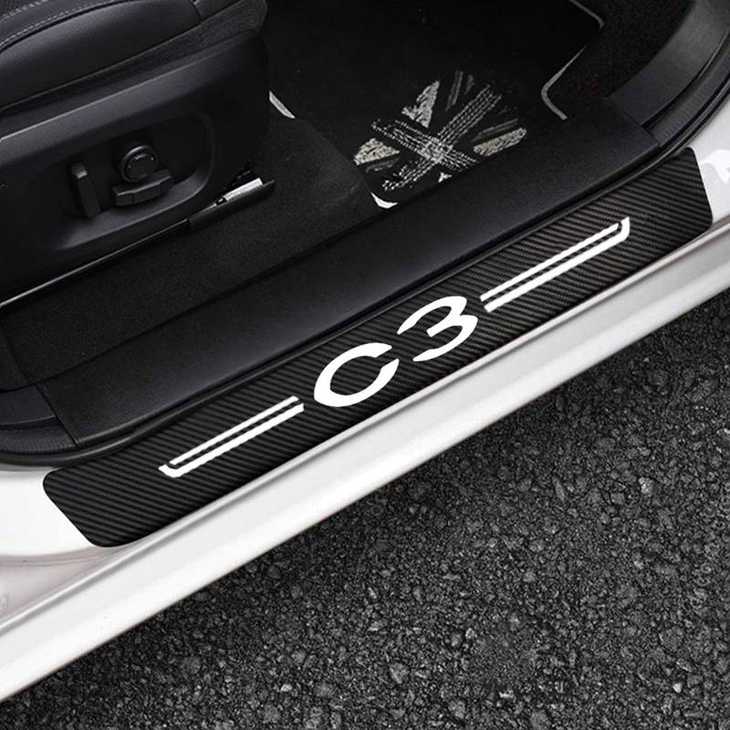 4 Stück Auto Einstiegsleisten Schutzfolie für Citr-oen DS3 DS4 DS5 DS6 DS7 C1 C2 C3 C4 C5 C6 C8 Türschwelle Lackschutz, Kohlefaser Aufkleber Kantenschutz Styling Tuning Zubehör, C3 von Generisch