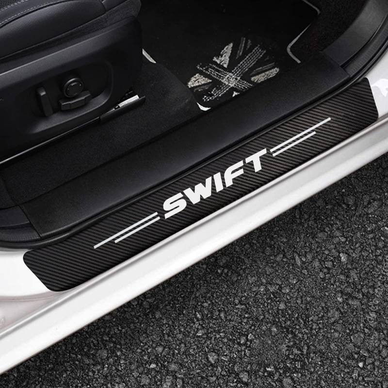 4 Stück Auto Einstiegsleisten Türschweller Schutz, für Suz-uki Swift Protector Door Sill Kick Plates, Kohlefaser Rutschfestes Anti-Kratz Außentürschwellen Sticker Zubehör,Schwarz von Generisch