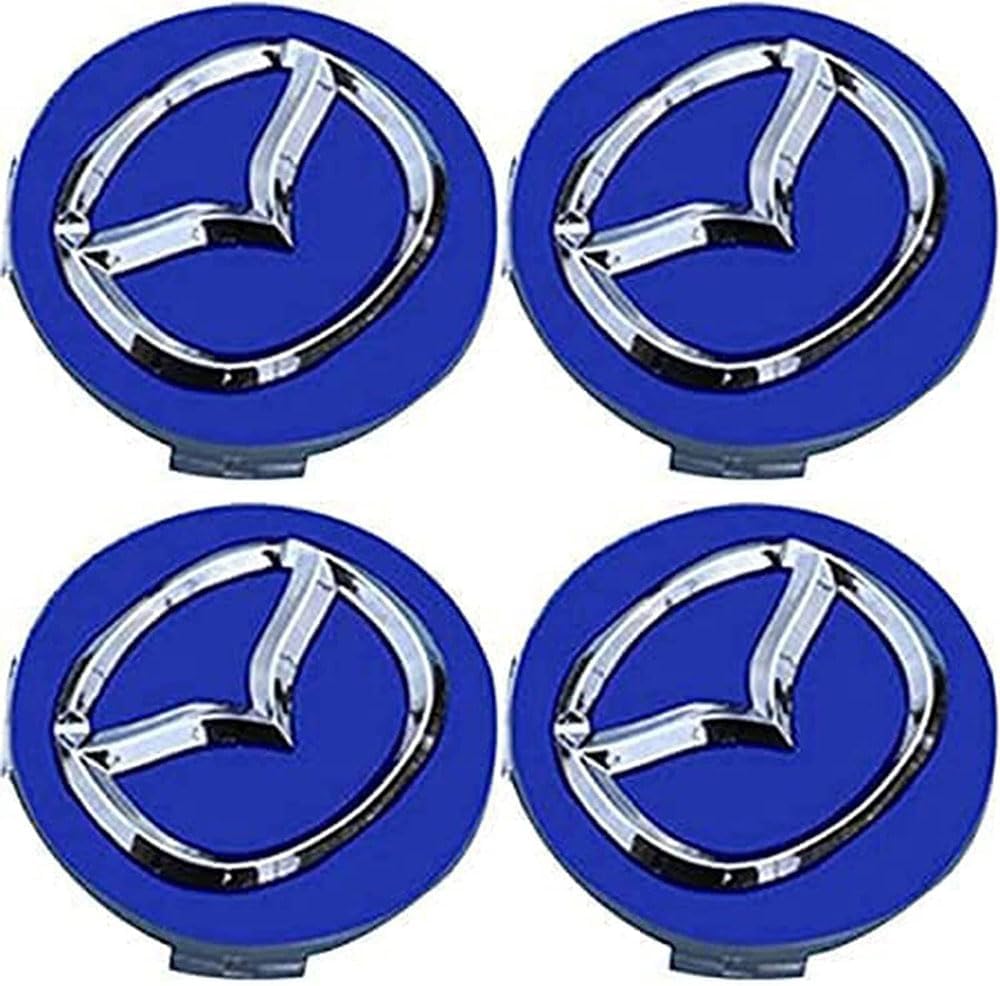 4 Stück Auto-Radnabenkappen kompatibel mit Mazda 2 3 6 MX-5 MX-30 CX-3 CX-8 56 mm Radkappen Autoreifen-Logos Abzeichen Emblem Reifen Felgen Styling Dekorationszubehör,Blue Style-normal von Generisch