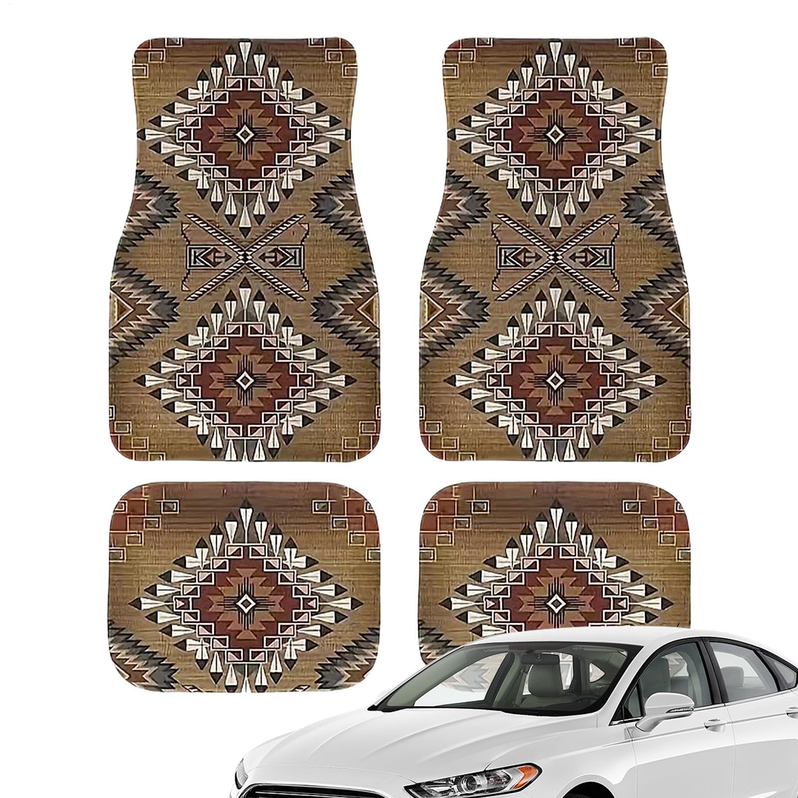 4 Stück Boho Auto Fußmatten Komplettes Set - Universelle Passform, rutschfeste Autofußmatten, Für Damen Herren SUVs LKW Limousine Van, Auto-Zubehör, Innendekoration, Allwettermatte Komplettset von Generisch