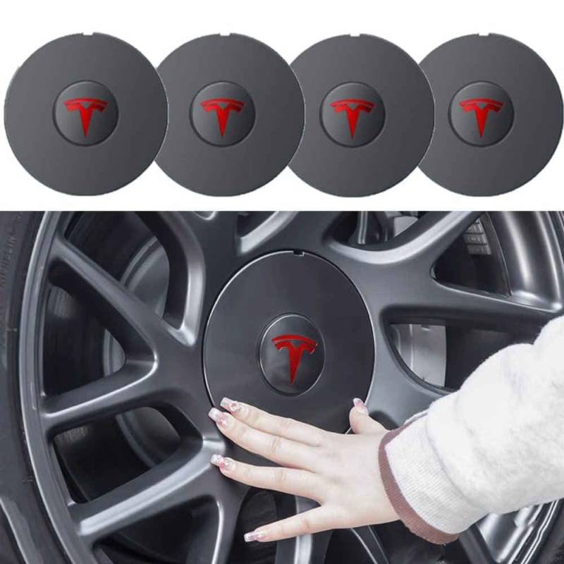 4 x Kappen Radnabenabdeckungen Radnabenkappen Compatible with Tesla Model 3 Highland 2024, Auto-Tuning Dekoration Zubehör Zentralen Logo Teilewasserdicht,Re-d-normal von Generisch