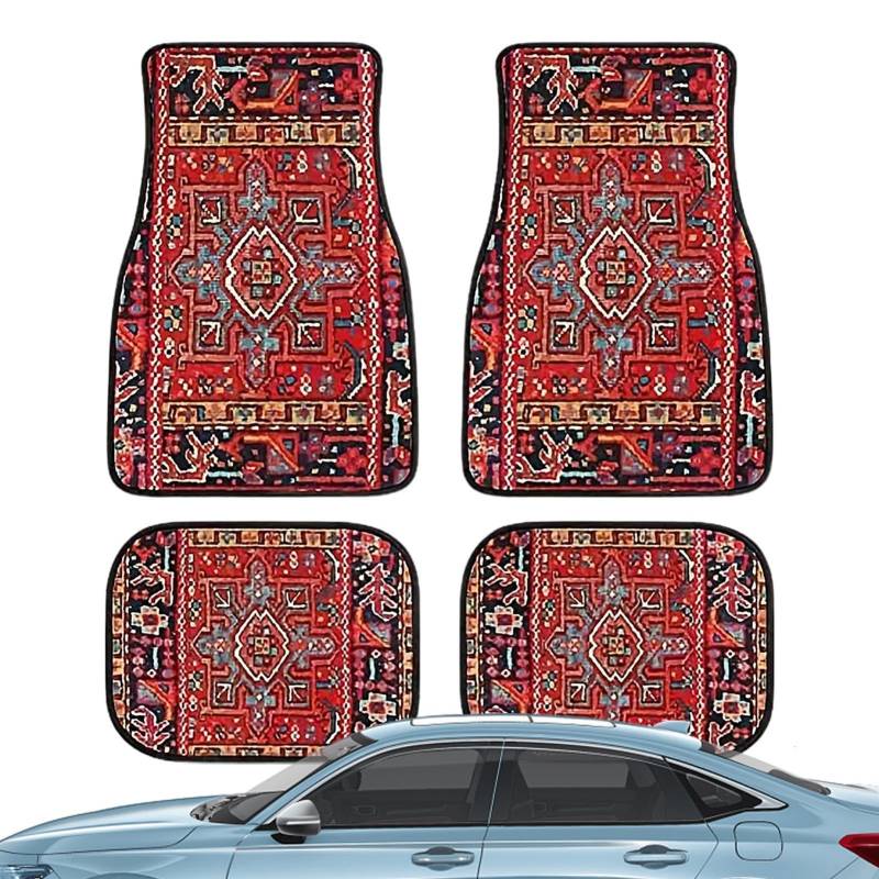 4pcs Bohemian Auto Matten - Boho Auto Teppich Auto Vorne Hinten Matten Auto Fußmatten Boho Full Set | Heavy Duty Teppiche Böhmische Automatten Boho Auto Zubehör Anti-Rutsch Retro Schützt vor Schnee von Generisch