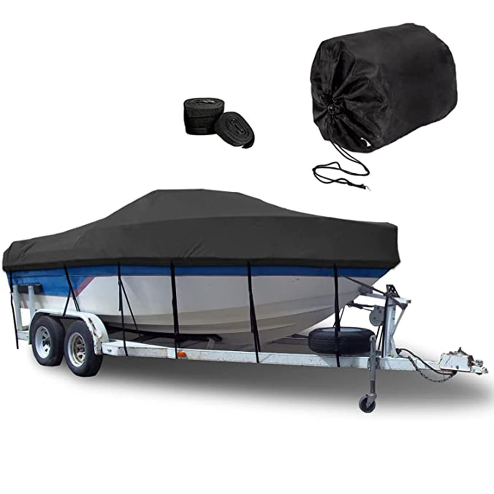 600D Marine Grade Polyester Canvas V Rumpf Bootsabdeckung Allwetter-Sonnenschutz staubdicht Mittelkonsole Abdeckung für Yacht robust und wasserdicht (schwarz, 530 x 290 cm) von Generisch