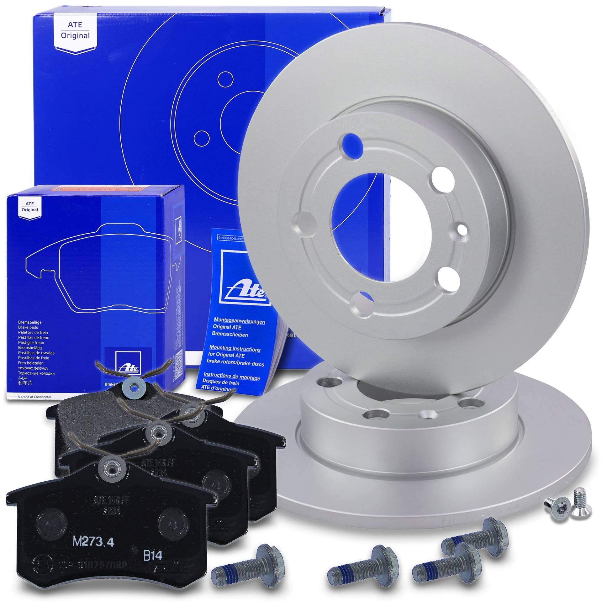 ATE Bremsenset Hinterachse inkl. Bremsscheiben hinten Ø 230 mm voll und Bremsbeläge hinten Kompatibel mit AUDI A1, SEAT ARONA, IBIZA, TOLEDO, SKODA FABIA, KAMIQ, RAPID, ROOMSTER, SCALA, VW POLO, POLO von Generisch