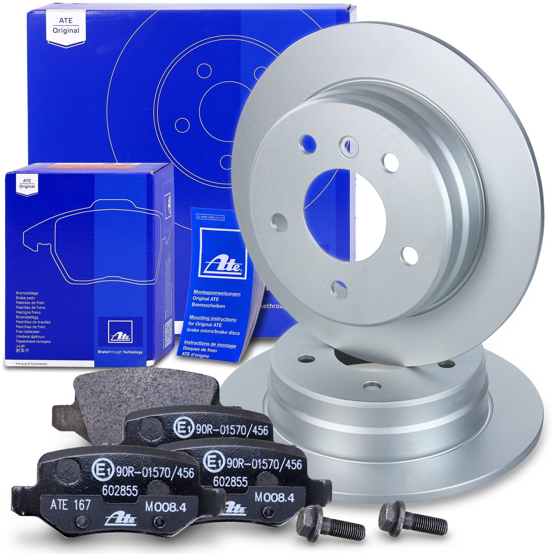 ATE Bremsenset Hinterachse inkl. Bremsscheiben hinten Ø 258 mm voll und Bremsbeläge hinten Kompatibel mit MERCEDES-BENZ A-Klasse (W168), VANEO (414) von Generisch