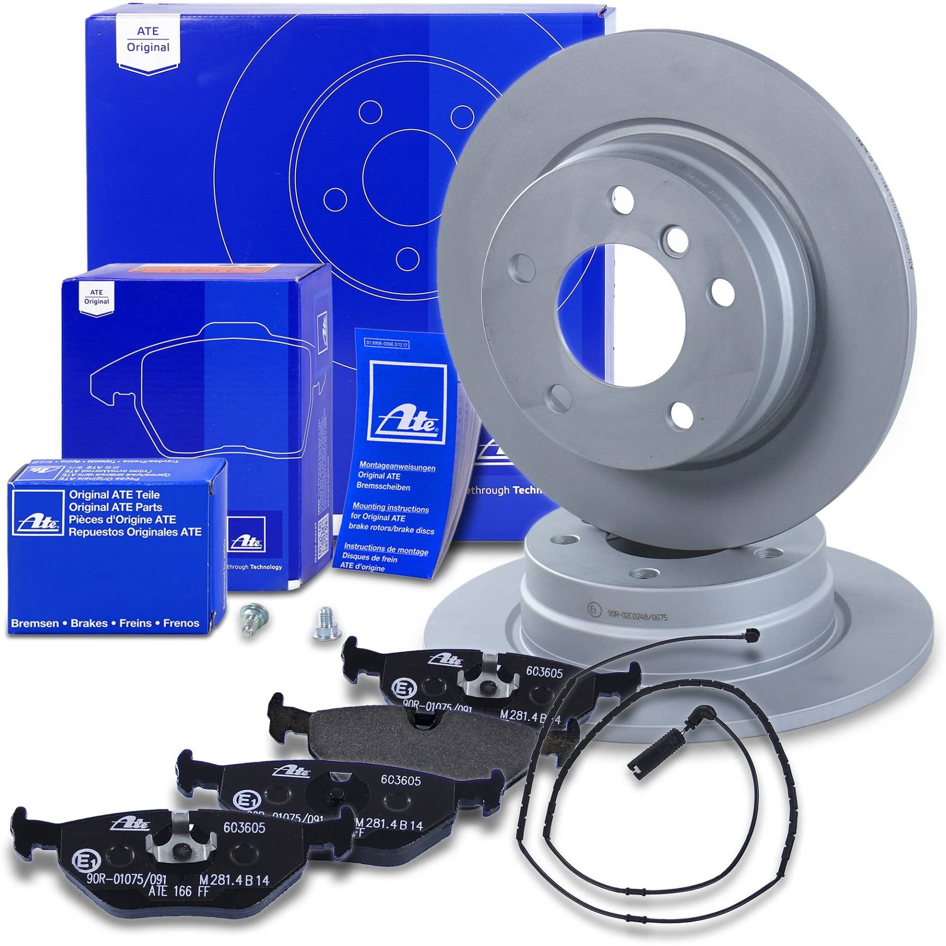 ATE Bremsenset Hinterachse inkl. Bremsscheiben hinten Ø 280 mm voll und Bremsbeläge hinten + Verschleißkontakt Kompatibel mit BMW 3er (E46), 3er Compact (E46), 3er Coupe (E46) von Generisch