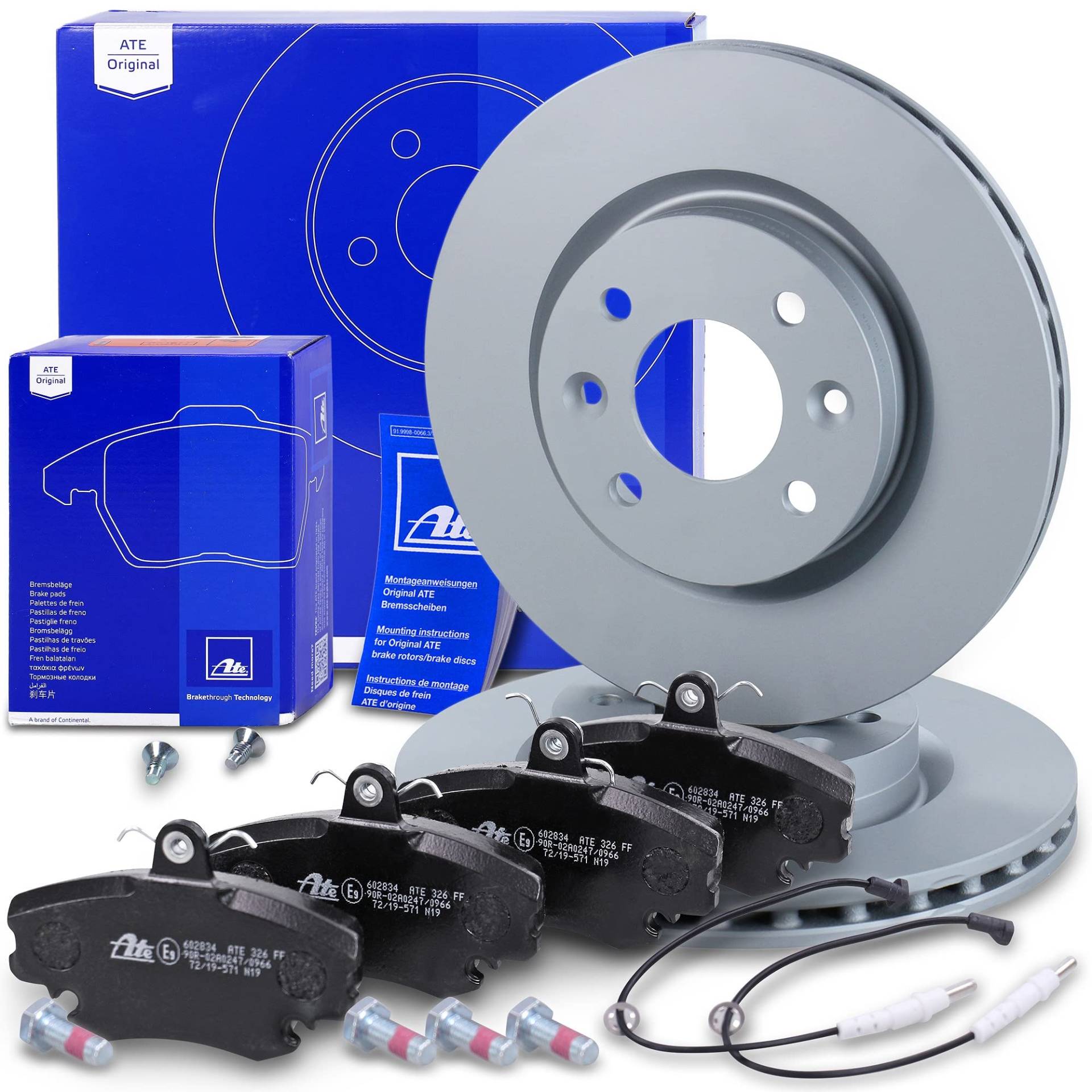 ATE Bremsenset Vorderachse inkl. Bremsscheiben vorne Ø 259 mm belüftet und Bremsbeläge vorne + Warnkontakt Kompatibel mit DACIA, RENAULT, LOGAN, MEGANE, TWINGO von Generisch