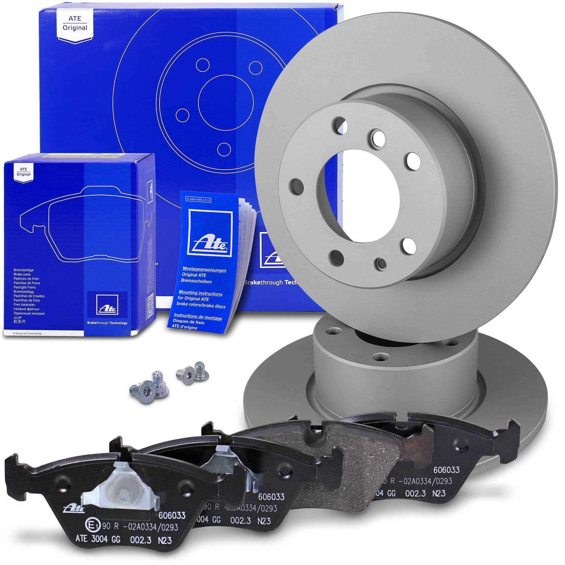 ATE Bremsenset Vorderachse inkl. Bremsscheiben vorne Ø 302 mm voll und Bremsbeläge vorne Kompatibel mit BMW 5er (E34), 5er Touring (E34) von Generisch