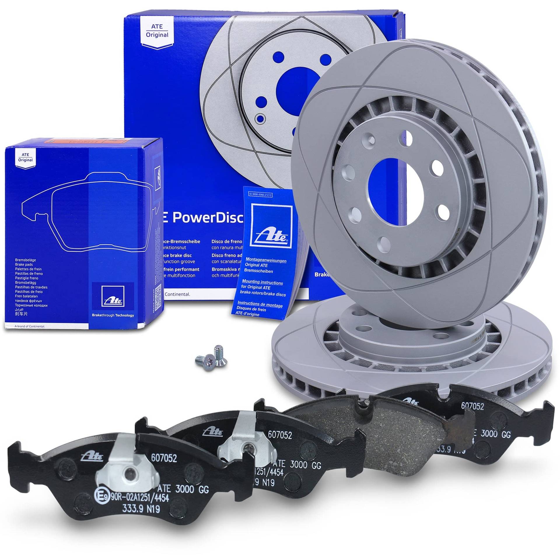 ATE Bremsenset Vorderachse inkl. PowerDisc Bremsscheiben vorne Ø 256 mm belüftet und Bremsbeläge vorne Kompatibel mit CHEVROLET LANOS, NEXIA, OPEL ASCONA, ASTRA, CLASSIC, CALIBRA, KADETT, VECTRA von Generisch