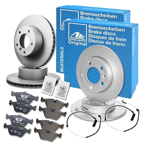 ATE Bremsenset inkl. Bremsscheiben vorne Ø 312 mm + hinten Ø 255 mm und Bremsbeläge vorne + hinten und Verschleißkontakt Kompatibel mit AUDI A4 B6, SEAT EXEO (3R2), EXEO ST (3R5) von Generisch