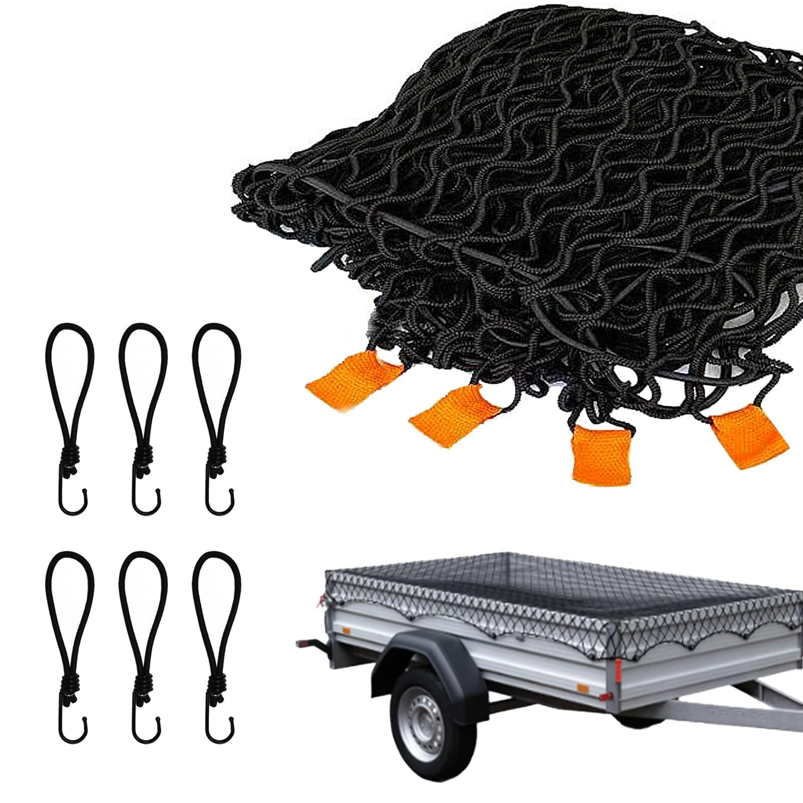 Anhängernetz 1,5x2,2m feinmaschig, Anhänger Netz mit Spannseil & Netzkordel, Containernetz für Ladungssicherungsnetz Schwarz von Generisch