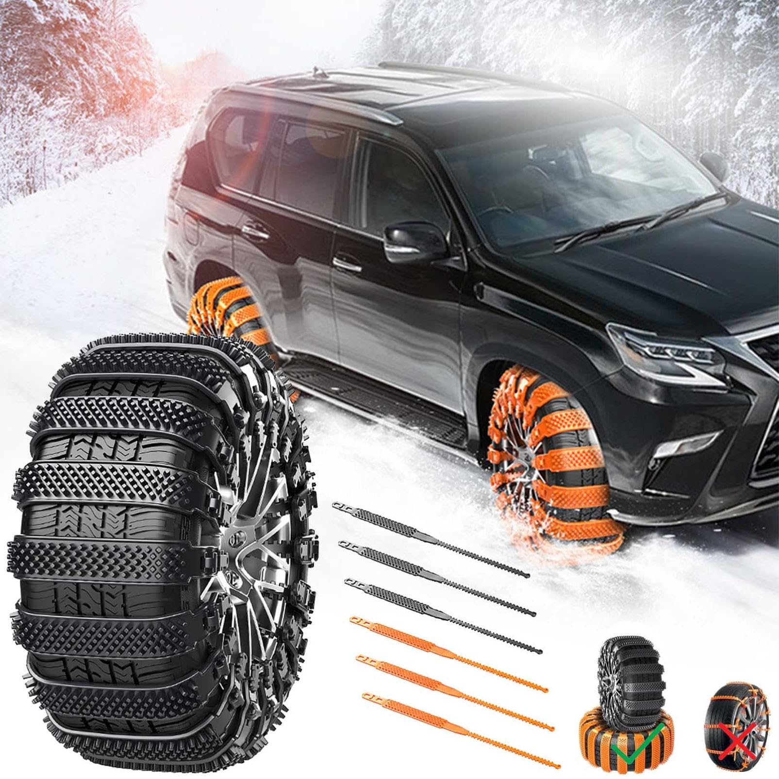 Anti Snow Chains, 10Pcs Portable Snow Tire Chain for Pickup Trucks & SUV, 2025 Thickened Snow Chains for Car Tires, Emergency Snow Plastic Non-Slip Cable Tie - Snow Mud Chains for Muddy Road (Black) von Generisch