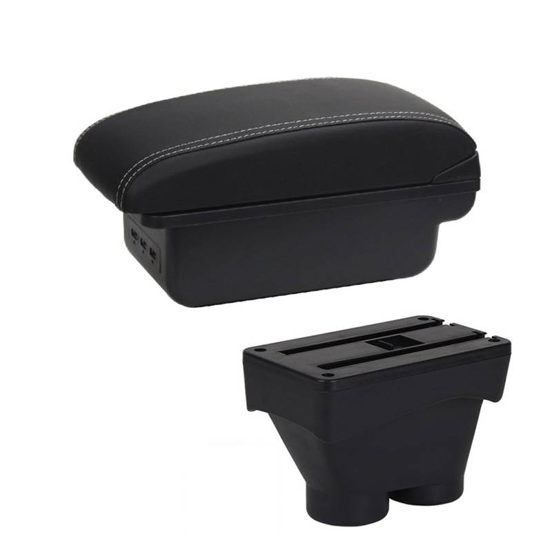 Armlehne, Aufbewahrungsbox Armlehnenbox Zubehör Nachrüstteile Innendetails Doppelschicht Groß für Platz Aschenbecher 2012-2021 USB-Schnittstelle Für Peugeot 208(B3 Black white 3USB) von Generisch