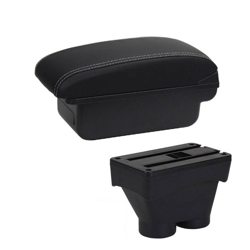 Armlehne, Aufbewahrungsbox Armlehnenbox Zubehör Nachrüstteile Innendetails Doppelschicht Groß für Platz Aschenbecher 2012-2021 USB-Schnittstelle Für Peugeot 208(C3 Black white NOUSB) von Generisch