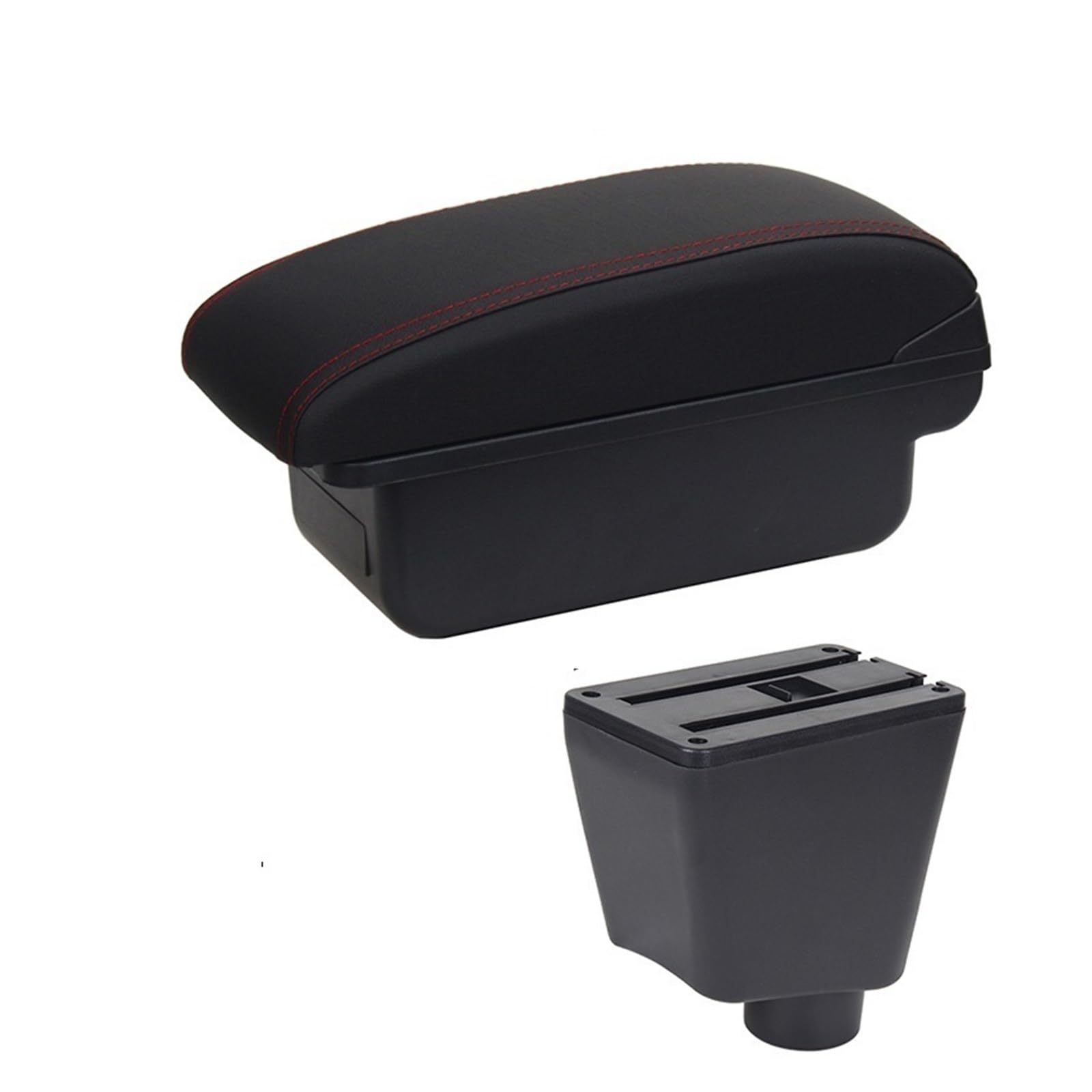 Armlehne, Aufbewahrungsbox Auto-Armlehnenbox, Zubehör, Aufbewahrung, Nachrüstteile, Dual Layer USB-Ladefunktion, für Renault für Clio 4 für Renault für Captur für Clio 3 III IV(C1 Black red NO USB) von Generisch