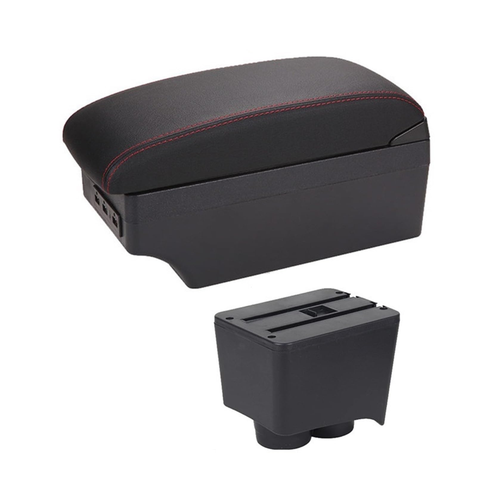 Armlehne Armlehnenbox für VW für Polo für Mk4 2002-2009 für Polo für Vivo 2010 Lederarmlehne Mittelkonsole Aufbewahrung USB-Autozubehör Aufbewahrungsbox(E1 Red Line) von Generisch