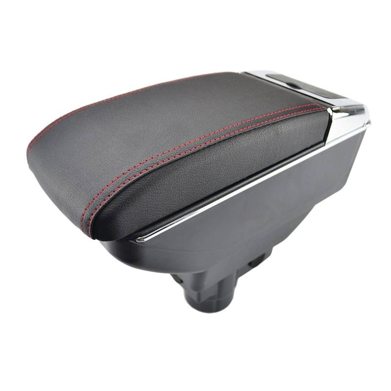 Armlehnen-Aufbewahrungsbox Aufbewahrungsbox für Opel für Vauxhall für Corsa D 2006–2014 Armlehne, zweilagige Armlehne, schwarzes Leder, doppelt, 2011 2012(Red Thread) von Generisch