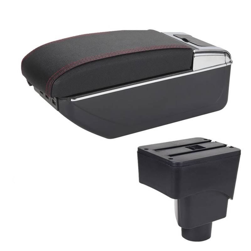 Armlehnen-Mittelkonsole Armlehne für Ford für EcoSport Auto Armlehnenbox Innendetails Nachrüstung Autozubehör Center Storage Box Center Console 2013-2018(A1 Black red 7USB) von Generisch