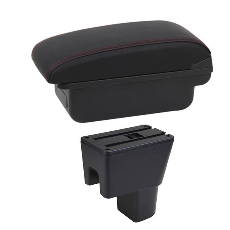 Armlehnen-Mittelkonsole Auto Armlehne Box für Suzuki Celerio Arm Rest In Auto Center Storage Box für Celerio PU Leder Led SUB Zubehör(B1 Red Line) von Generisch