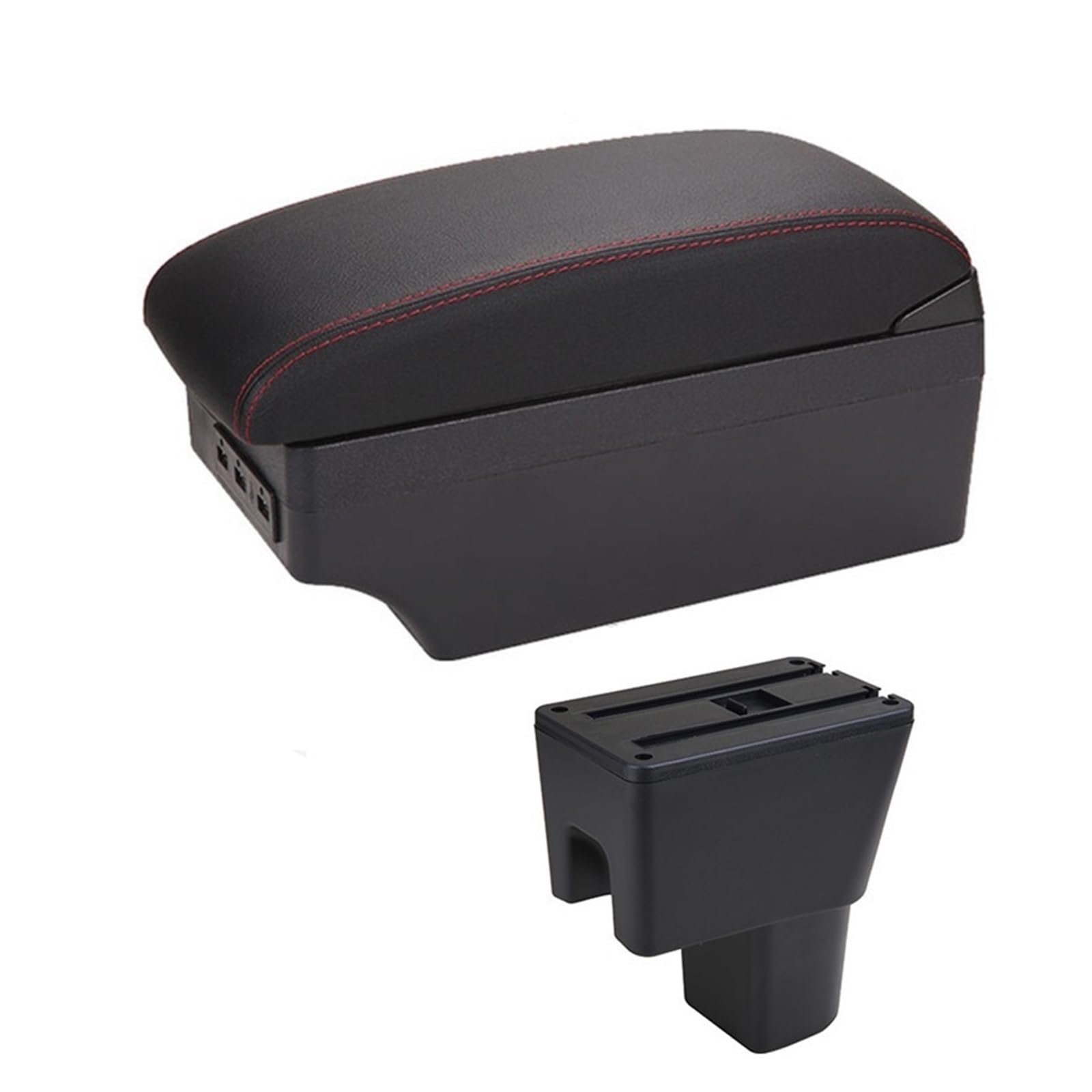 Armlehnen-Mittelkonsole Auto Armlehne Box für Suzuki Celerio Arm Rest In Auto Center Storage Box für Celerio PU Leder Led SUB Zubehör(E1 Red Line) von Generisch