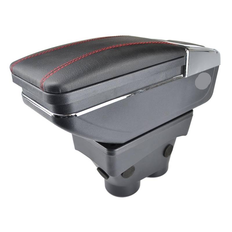 Armlehnenbox Aufbewahrungsbox für Peugeot 208 2013 2014 2015 2016 2017 2018 Armlehne, drehbare Armlehne, schwarzes Leder(Red Thread) von Generisch