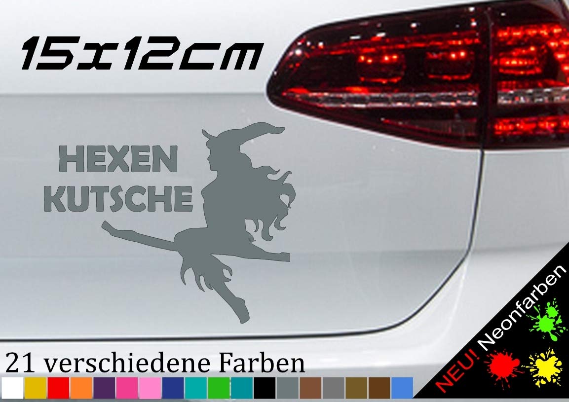 Aufkleber Hexenkutsche Tattoo Car Sticker Witch Broom Spruch funny Drude 15x12cm in 21 Farben von swor