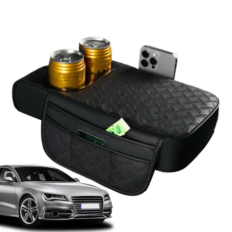 Auto Armlehne Box Matte, Auto Mittelkonsole Pad - Kunstleder Armlehne Kissen mit Getränkehalter | Road Trip Comfort Armlehne Kissen mit Gummiband für Arbeit und Reisen von Generisch