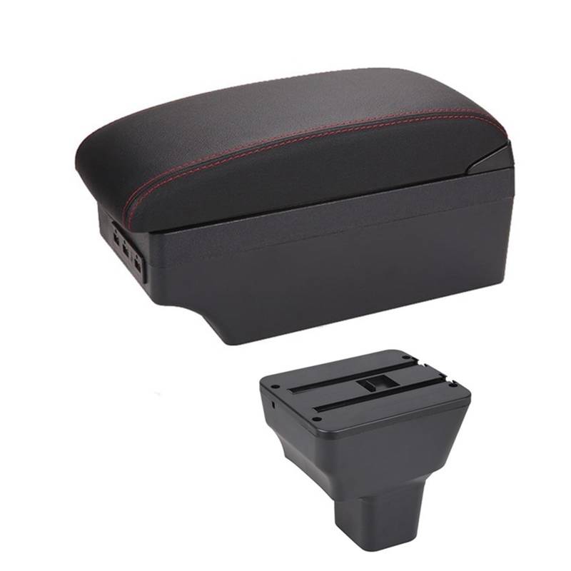 Auto-Armlehnenbox Auto Armlehne Box für Nissan für Kicks 2016-2021 Hand Arm Rest Center Console Storage USB Retrofit Teile Zubehör Auto-Armlehne(E1 Red Line) von Generisch