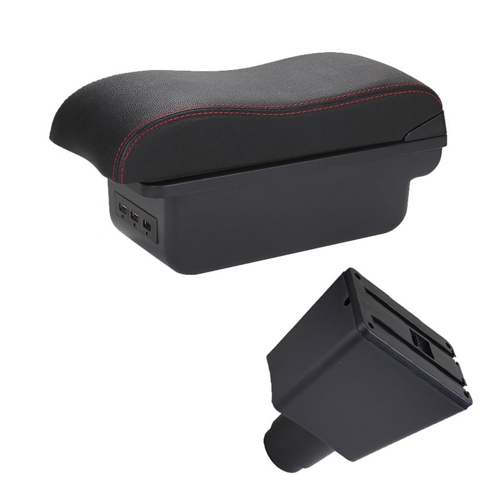 Auto-Armlehnenbox Für Renault Logan Armlehne Für Dacia Logan für Dokker für Renault Sandero Auto Armlehne Box Gebogene Oberfläche Leder Einfache installatio Auto-Armlehne(B1 Black red 3USB) von Generisch