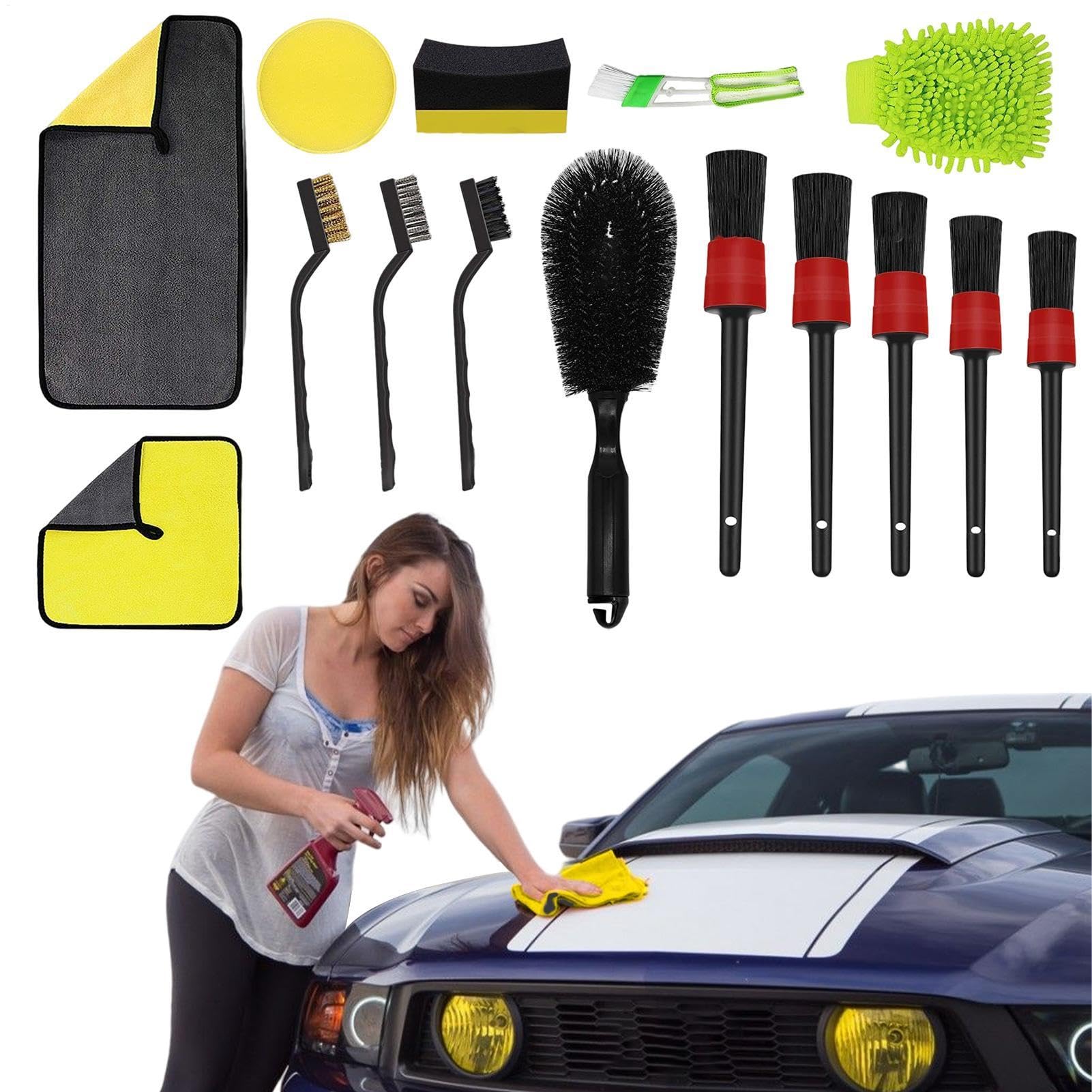 Auto-Detail-Pinsel-Set – 15 x Reinigungstuch, Auto-Innen-Außenwerkzeug, Wachs-Applikator-Pads im Lieferumfang enthalten, professionelles Autopflege-Set für Motorrad, Wohnwagen von Generisch