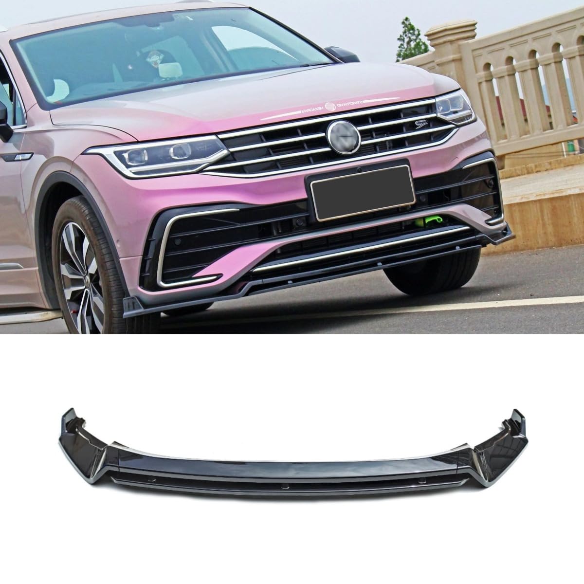 Auto Frontstoßstange Lippe Kompatibel mit Volkswagen Tiguan L R-Line 2022 Front Splitter Diffusor Spoiler Body Kit Autozubehör (Glanz Schwarz) von Generisch