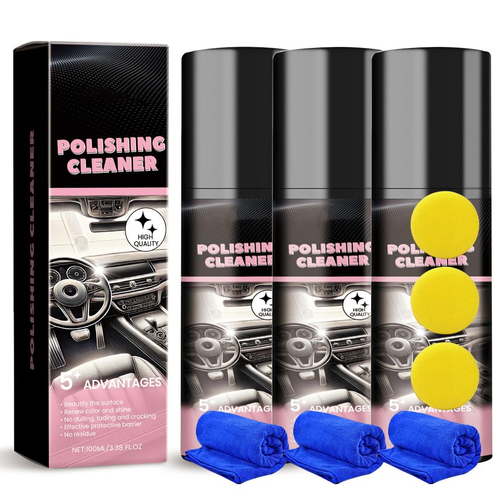 Auto Innenraum Reiniger, Auto Reinigungsset Zubehör Innenraum Cockpitpflege für die Innen Reinigung von Kunststoauto zubehörff, Polster, Leder & Armaturen, 100ml Autopflege Innenraumreiniger (3 Pcs) von Generisch