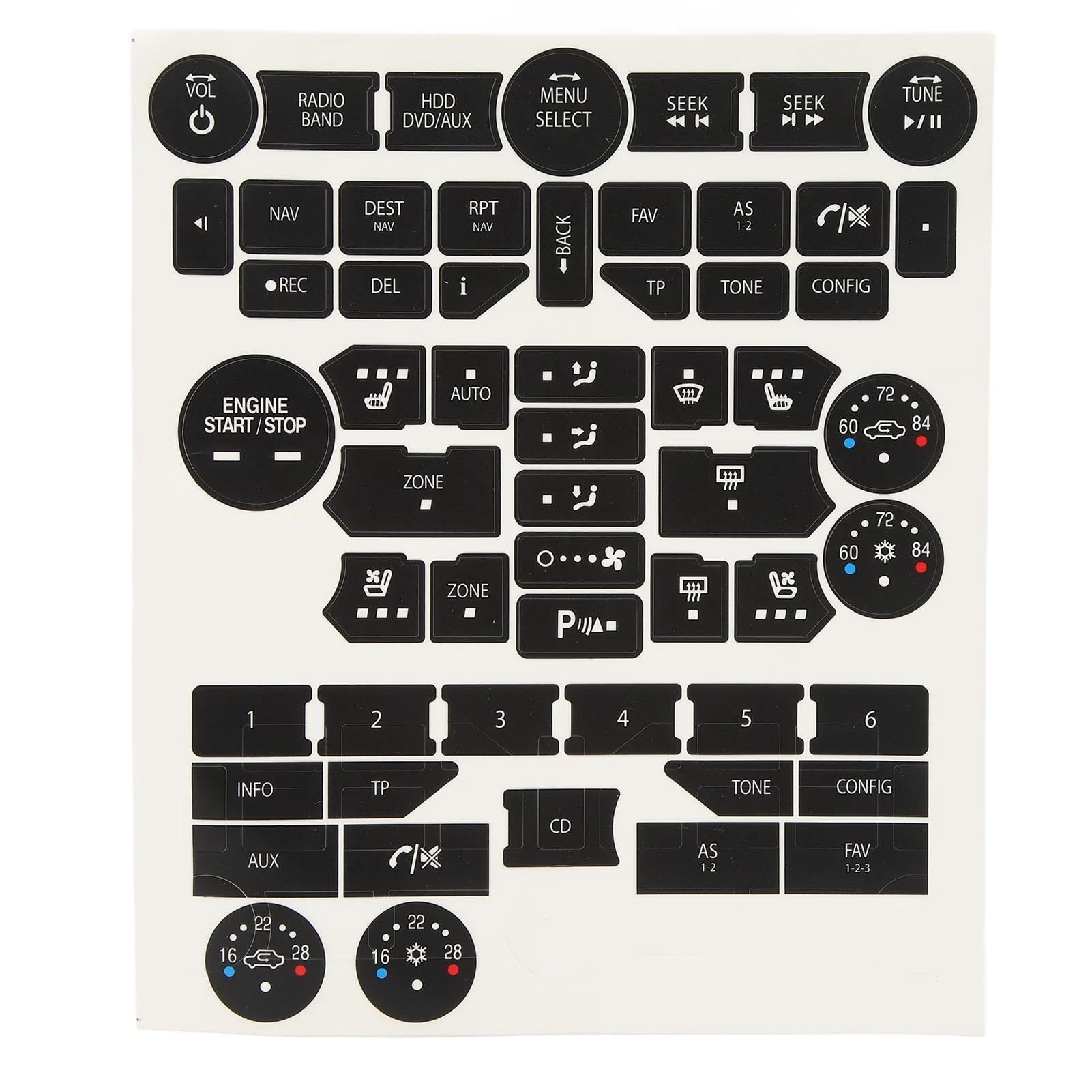 Auto Interieur Auto-Armaturenbrett-Radioknopf-Reparatur-Aufkleber-Set, Konsolenknopf-Ersatz-Aufkleber-Set Für Saab 3 Gen 9-5NG 9-4X Aufkleber Dekoration von Generisch