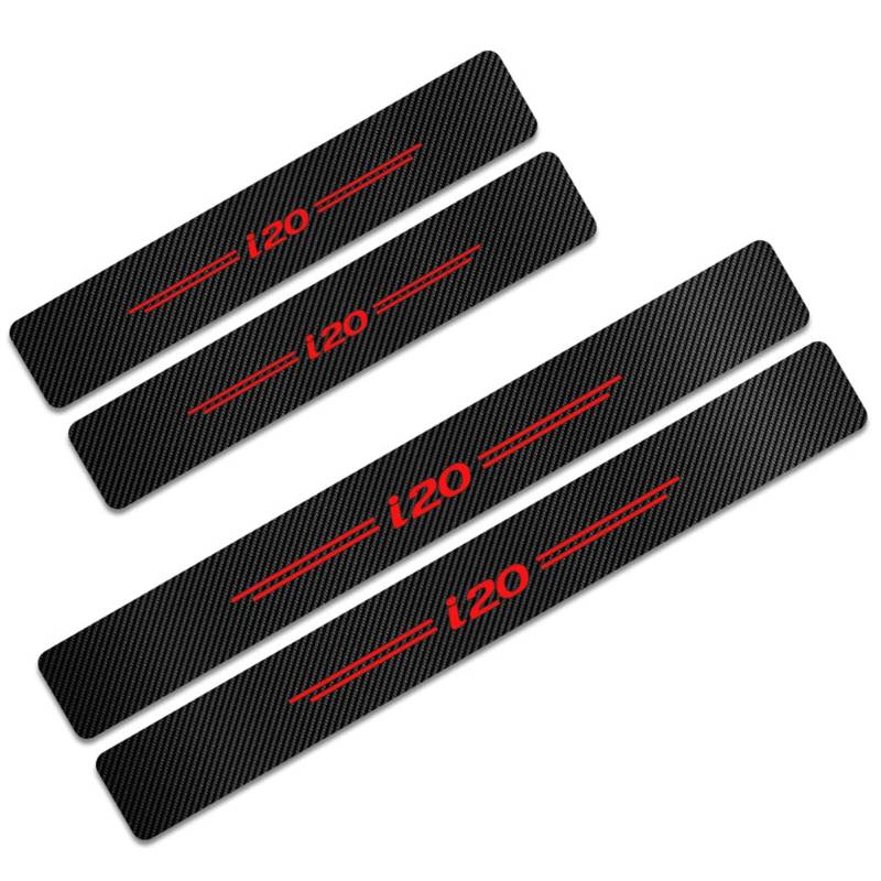 Auto Kohlefaser Einstiegsleisten Für Hyun-dai i20 Tuning Zubehör 4 STÜCKE Auto Scuff Plate Türschwelle Sill Aufkleber,Red von Generisch