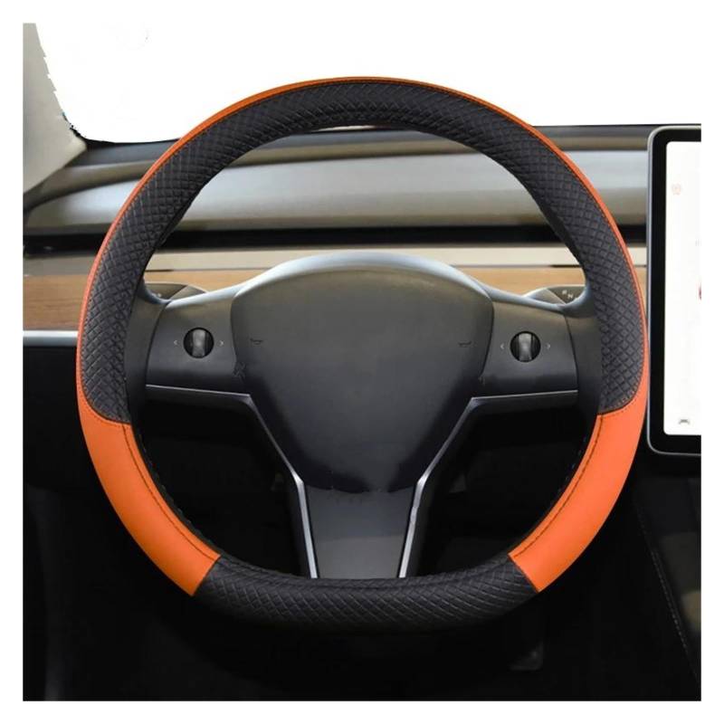 Auto Lenkradbezüge Für Tesla Für Modell 3 2016 2017 2018 2019 2020 2021 2022 2023 Auto Lenkrad Abdeckung PU Leder Nicht-Slip Auto Zubehör Lenkradschoner(Orange) von Generisch