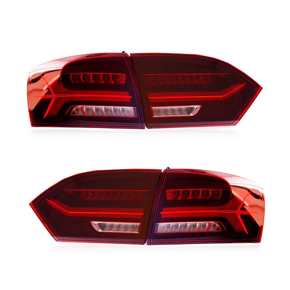 Auto-Rücklicht 2PCS Auto Rücklicht Rücklicht Für Volkswagen Für Jetta 2012 2013 2014 MK6 Hinten Nebel Lampe Bremslicht für Reverse Dynamische Drehen Für Signal Anhängerbeleuchtung(Red Cover) von Generisch