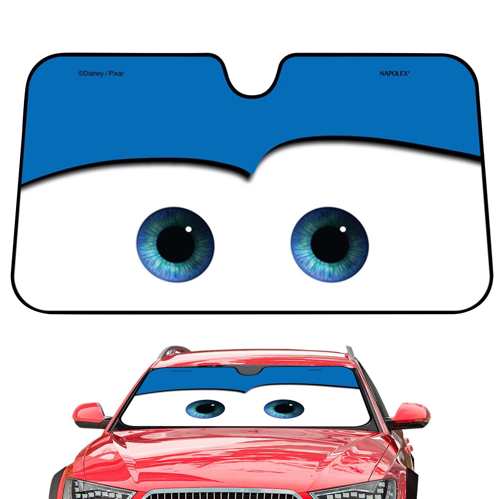 Auto Windschutzscheibe Abdeckung Frontscheibenabdeckung Cars Augen Auto Sonnenblende Frontscheibe Mit 2 Saugnapf, Faltbar Cartoon Augen Frontscheibe Sonnenschutz Visier, 130x70cm von Generisch