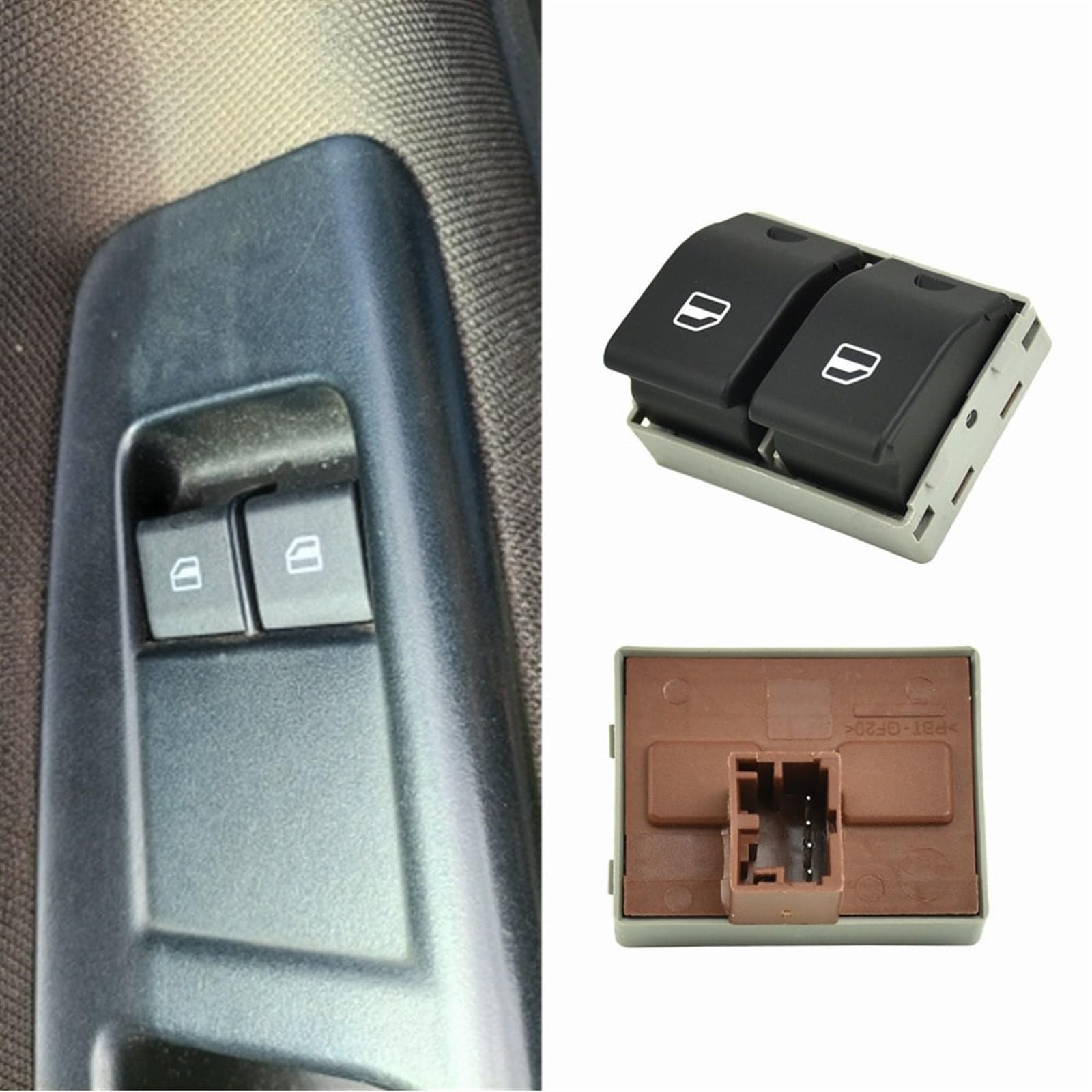 Autofenster-Steuertaste 6Q0959858 6Q0959858A Auto Elektrische Fensterheber Control für Schalter für VW für Polo 9N für Seat Ibiza Cordoba 2002-2009 Auto Zubehör(Brown base) von Generisch