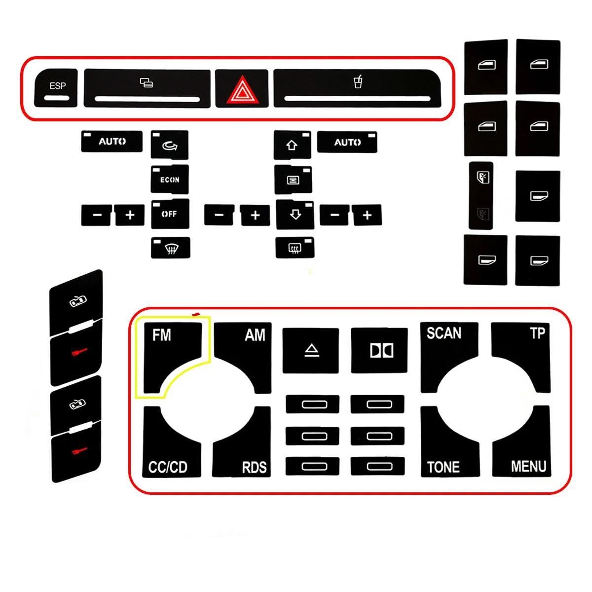 Autoinnenleiste Für A4 B6 B7 Reparaturaufkleber 2000-2008 Reparatursatz für Fensterheberschalter für Armaturenbrett, ESP-Alarm, Klimataste Car Trim Strips(Set Type A) von Generisch