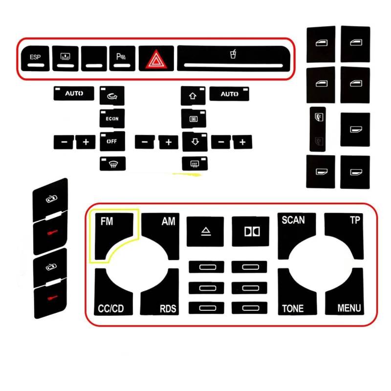 Autoinnenleiste Für A4 B6 B7 Reparaturaufkleber 2000-2008 Reparatursatz für Fensterheberschalter für Armaturenbrett, ESP-Alarm, Klimataste Car Trim Strips(Set Type B) von Generisch