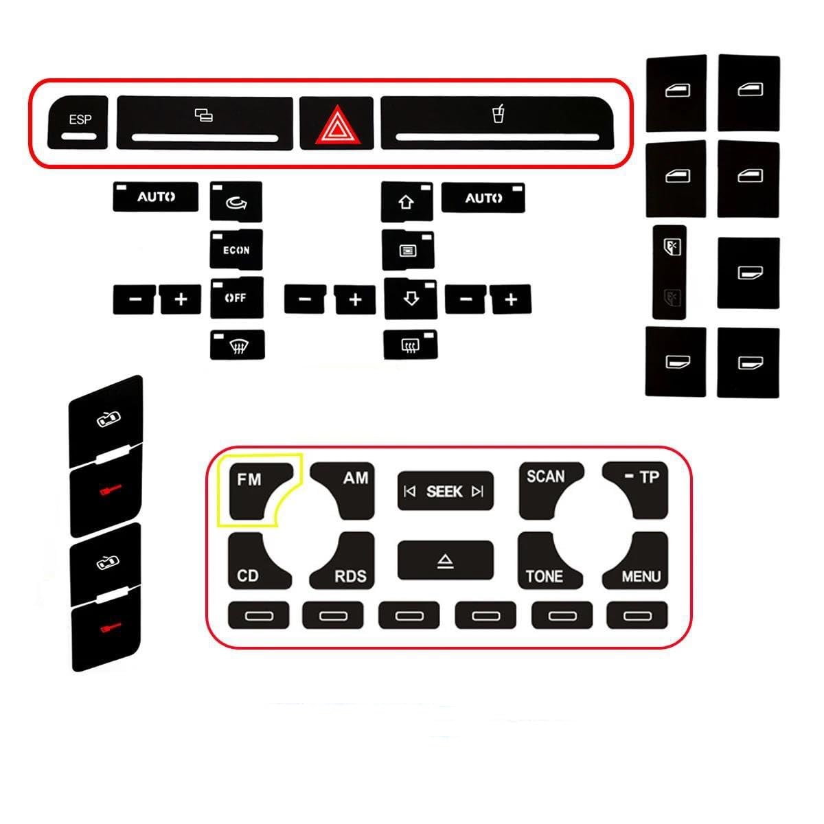 Autoinnenleiste Für A4 B6 B7 Reparaturaufkleber 2000-2008 Reparatursatz für Fensterheberschalter für Armaturenbrett, ESP-Alarm, Klimataste Car Trim Strips(Set Type C) von Generisch