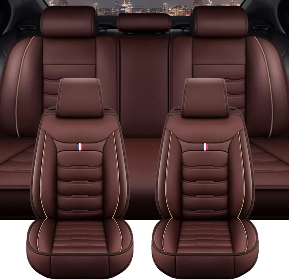 Autositzbezüge, passend für Toyota CHR C-HR 2018–2021, echtes Leder, wasserdicht und atmungsaktiv, 5-Sitzer-Sitzbezug, Autoteile, Schwarz/Rot von Generisch